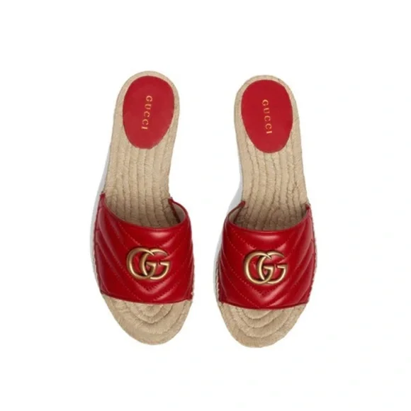 GUCCI レッド エスパドリーユ GGロゴ付き　36 NIB NEW Gucci GG Marmont Red Espadrille slide sandals sz 36